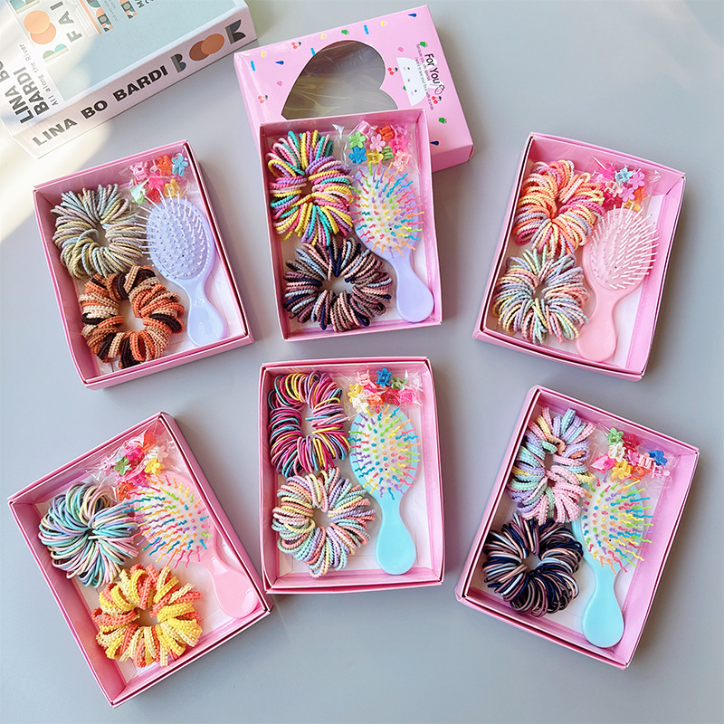 Cute Pink Rubber Band Hair Rope Set Girls Accessories Headband Baby Card Gift Box Boxed Hair Clips Hair Ties