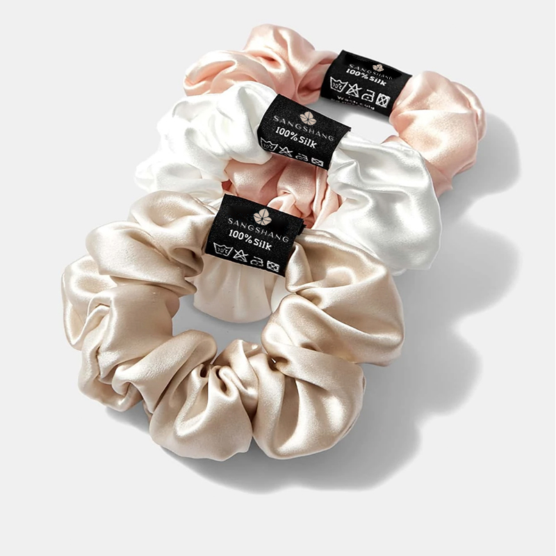 Fashionable Custom Logo Elasticated 100% Mulberry Silk Hair Scrunchies Hair Accessories for Women Hair Bands
