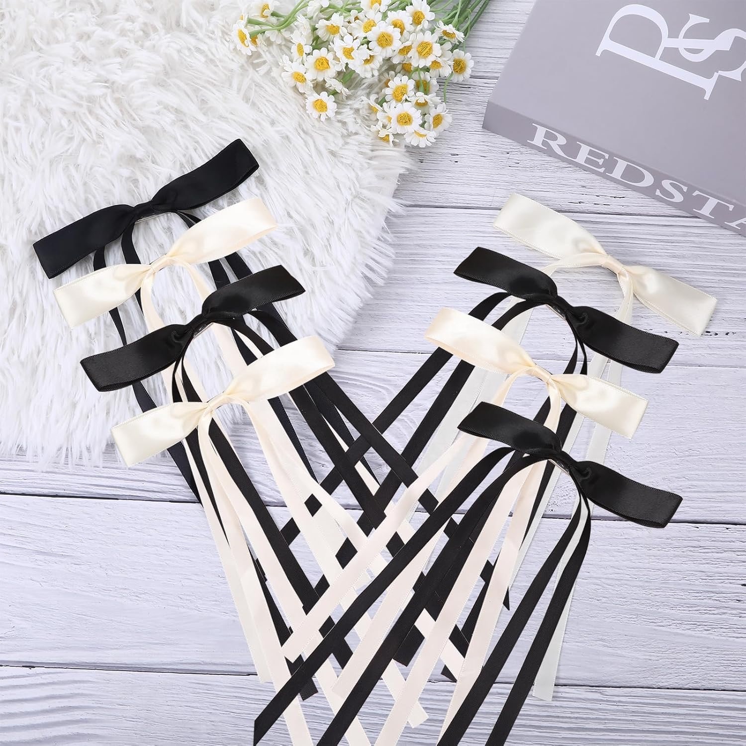 Handmade Black White Satin Ribbon Hair Bow Clip Long Tails Hair Accessory Sweet Style Polyester Material Direct Manufacturer
