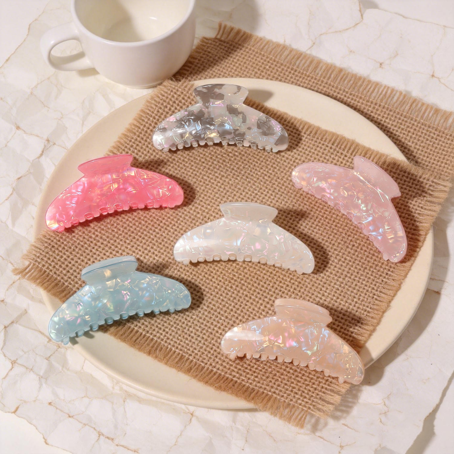 Dreamy Iridescent Shell Pattern Shark Clip Women All-Match Handmade Custom Logo Women Back-of-Head Updo Claw Clip Hair Accessory