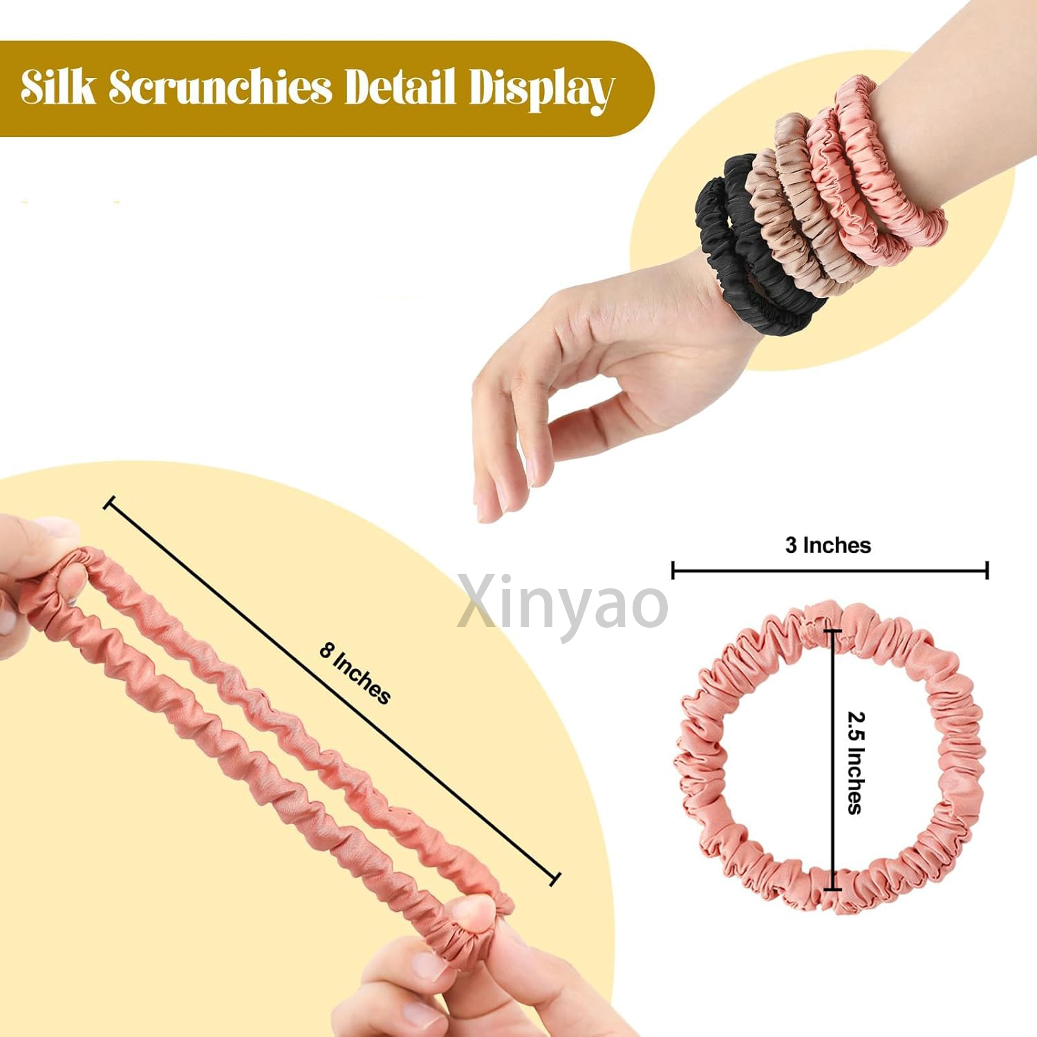 Custom Logo High Quality Silk Satin Thin Skinny Hair Ties Scrunchie for Women Multi-Purpose Hair Care Styling Hair Accessories