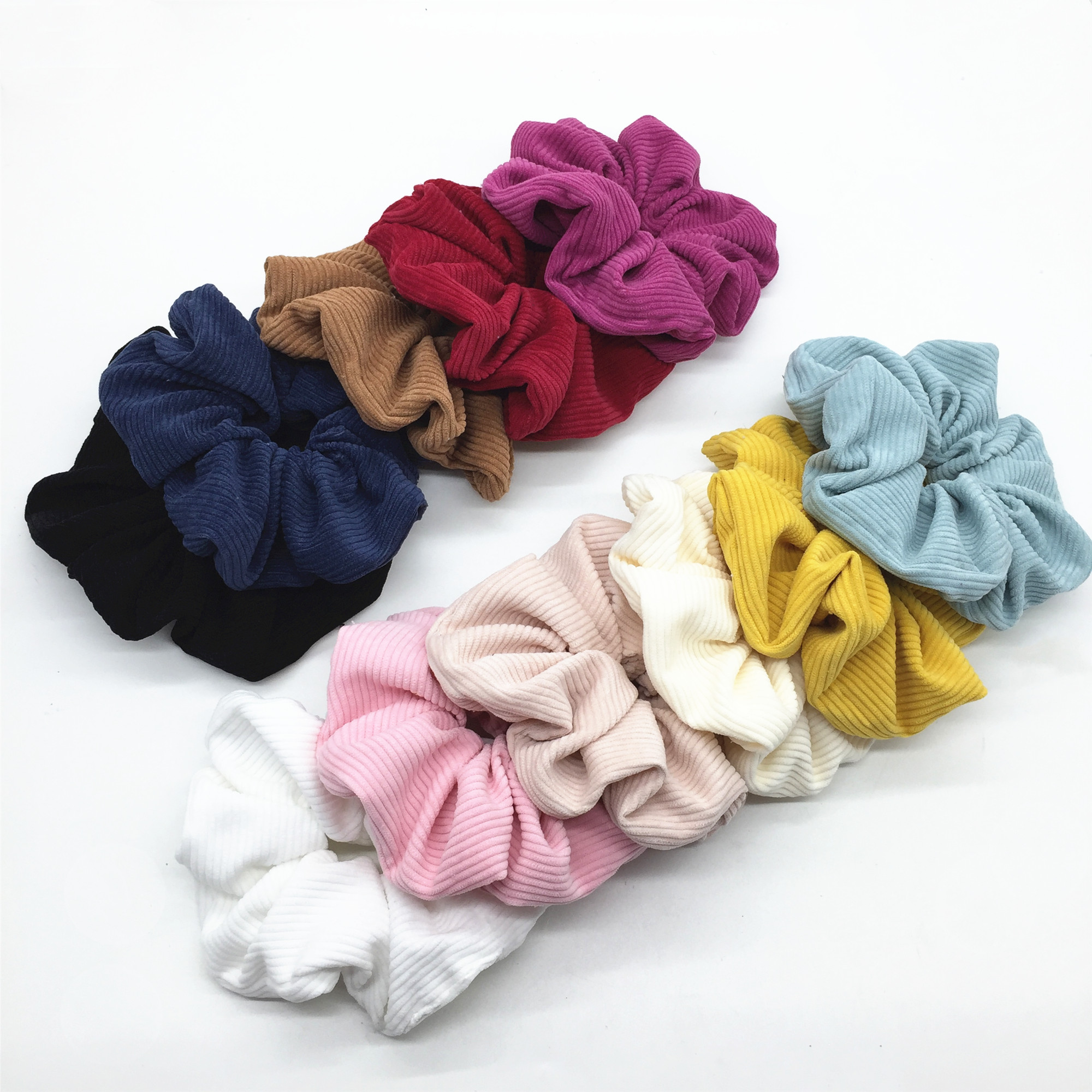 Factory Wholesale Girls Women Custom Private Label logo Towel Terry Cloth Corduroy Hair Accessories Tie Elastic Nude Scrunchies