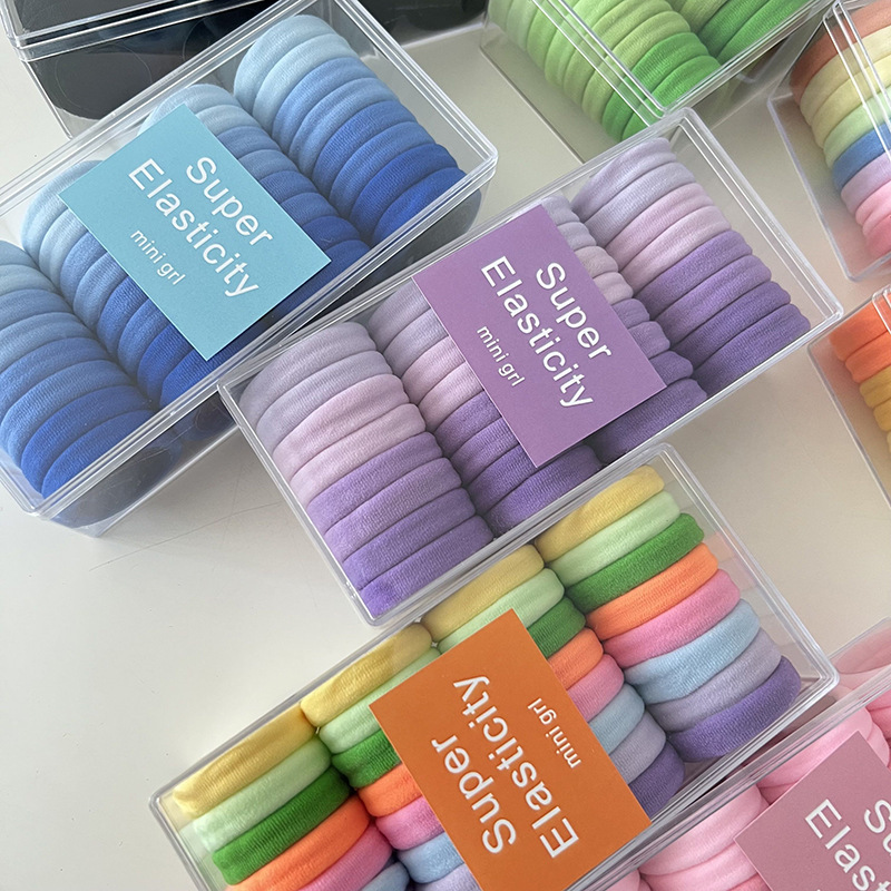 32pcs/box Wholesale Multi-color High Stretch Towel Rope Hair Tie Super Elasticity Hair Band Cute Nylon Ponytail Holder Hair Tie