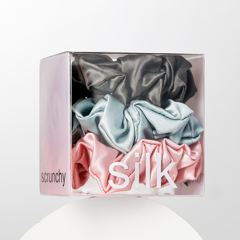 2025 New Arrival 16 19 22Mm Custom Logo Stain Silk Hair Ties Bands 100% Pure Mulberry Silk Scrunchie Set