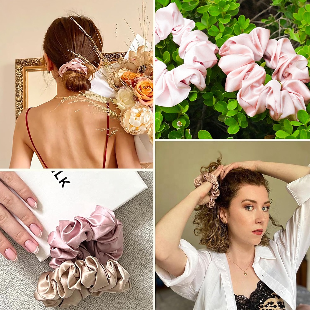 Custom Eco Friendly Silk Scrunchies, Custom Size 22Momme Silk Hair Tie Silk Hair Band Factory Manufacturer