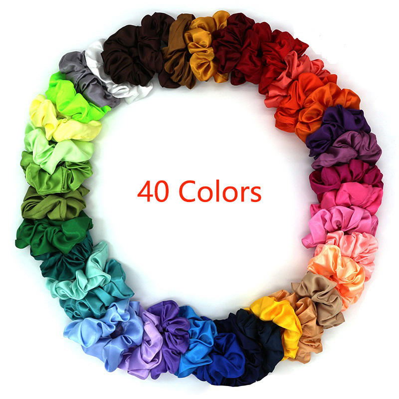 Accept ODM OEM Wholesale 40 Colors Fabric Hair Ring European Korean Style High Elasticity Women Solid Color 11cm Scrunchies Hair