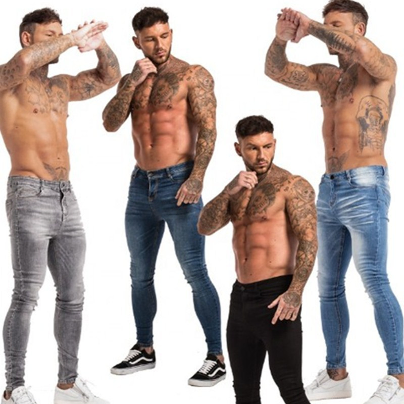 Men Slim Fit Pants Ripped Men`S Trousers Distressed Skinny Denim Jeans Stretch Jeans