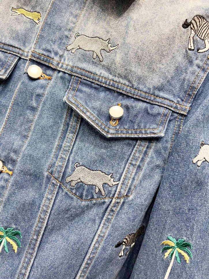 Correct Edition 25fw L Style Collaboration Animal Embroidery Single-Button Lapel Oversized Denim Jacket Trendy Jeans Coat