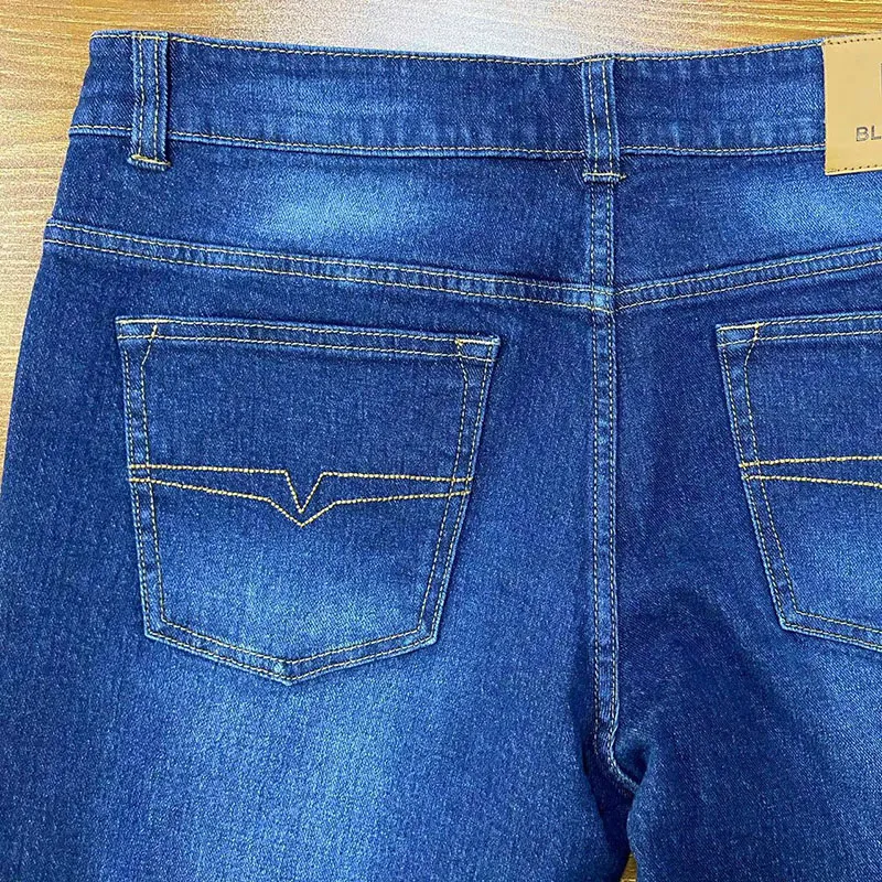 Washed Blue Straight Leg Casual Work Jeans Back