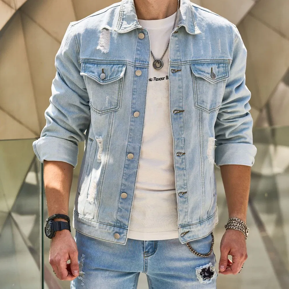 Trendy Oversized Denim Shirt Jacket Men Streetwear Work Clothes Chic Coat