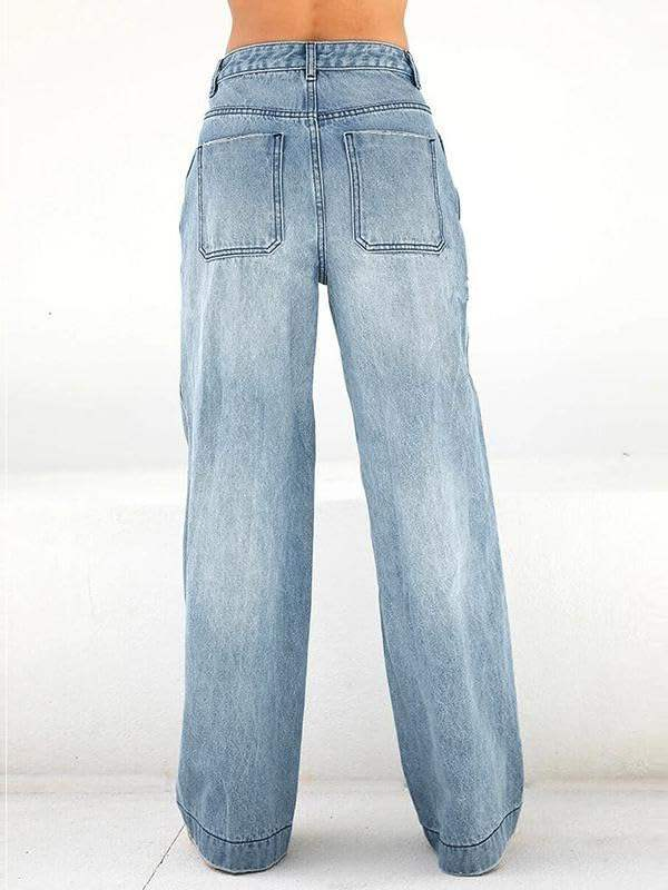 Custom Women's 2025 Rectangle Wide Leg Jeans Distress MID Waist Denim Trousers Vintage Y2K