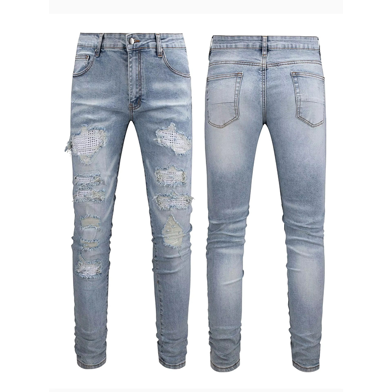 OEM Custom Wholesale Men's Hip Hop Printed Ripped Skinny Jeans