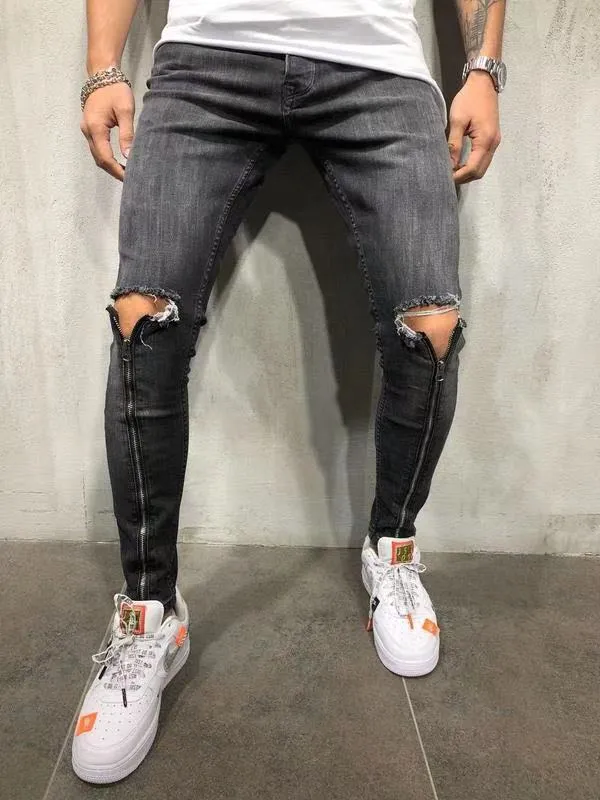 Ripped Zipper Denim Jeans 4