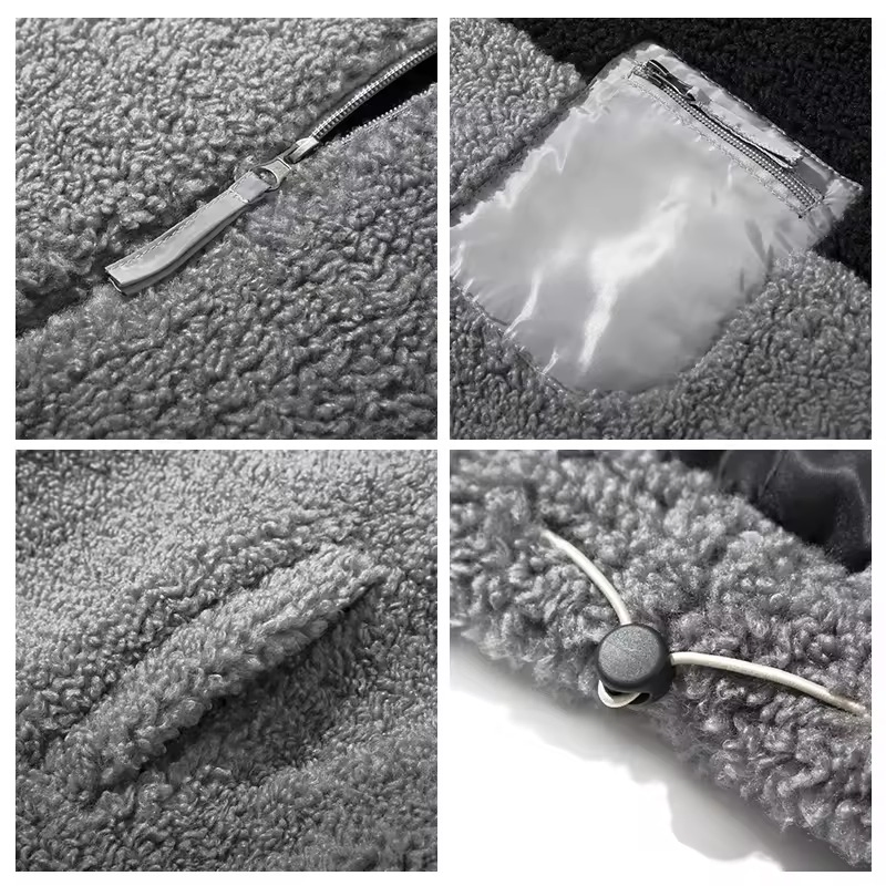 Heavy Lined Colourblock Jacket Custom Wool Sherpa Fleece Zip up Jacket High Quality Flannel Custom Logo Coat