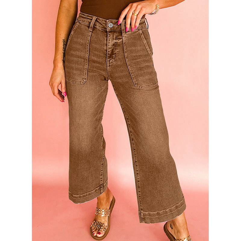 Dear-Lover Wholesale Western Boutique Fashion Trendy Pantalones Mujer Blue Cropped High Rise Denim Pants Wide Leg Women Jeans