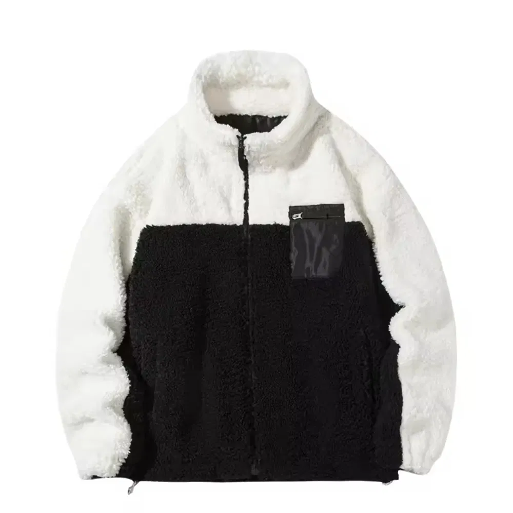 Heavy Lined Colourblock Jacket Custom Wool Sherpa Fleece Zip up Jacket High Quality Flannel Custom Logo Coat