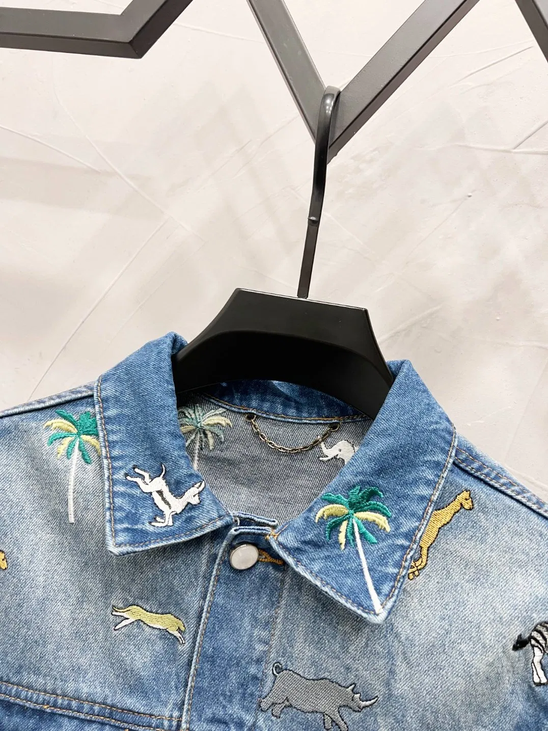 Correct Edition 25fw L Style Collaboration Animal Embroidery Single-Button Lapel Oversized Denim Jacket Trendy Jeans Coat