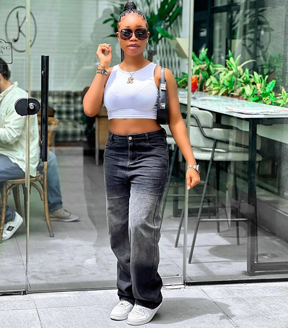 Fashionable Lady Trendy Trousers Retro Gradient Straight Leg Jeans