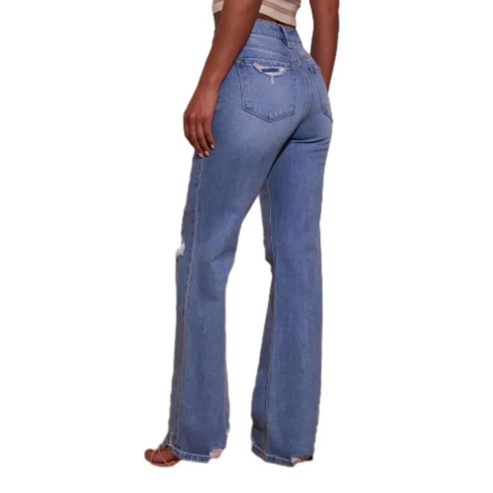 Best-Selling Wholesale Light-Blue Distressed Denim Flare Jeans Comfortable Wear Versatile Styling Pants