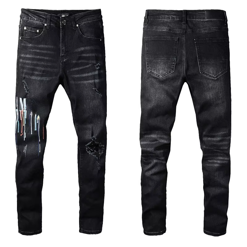 Wholesale High Quality Cotton Streetwear Distressed Wash Straight Style Stonewashed Amy Denim Trousers Pants Men's Jeans Clothes