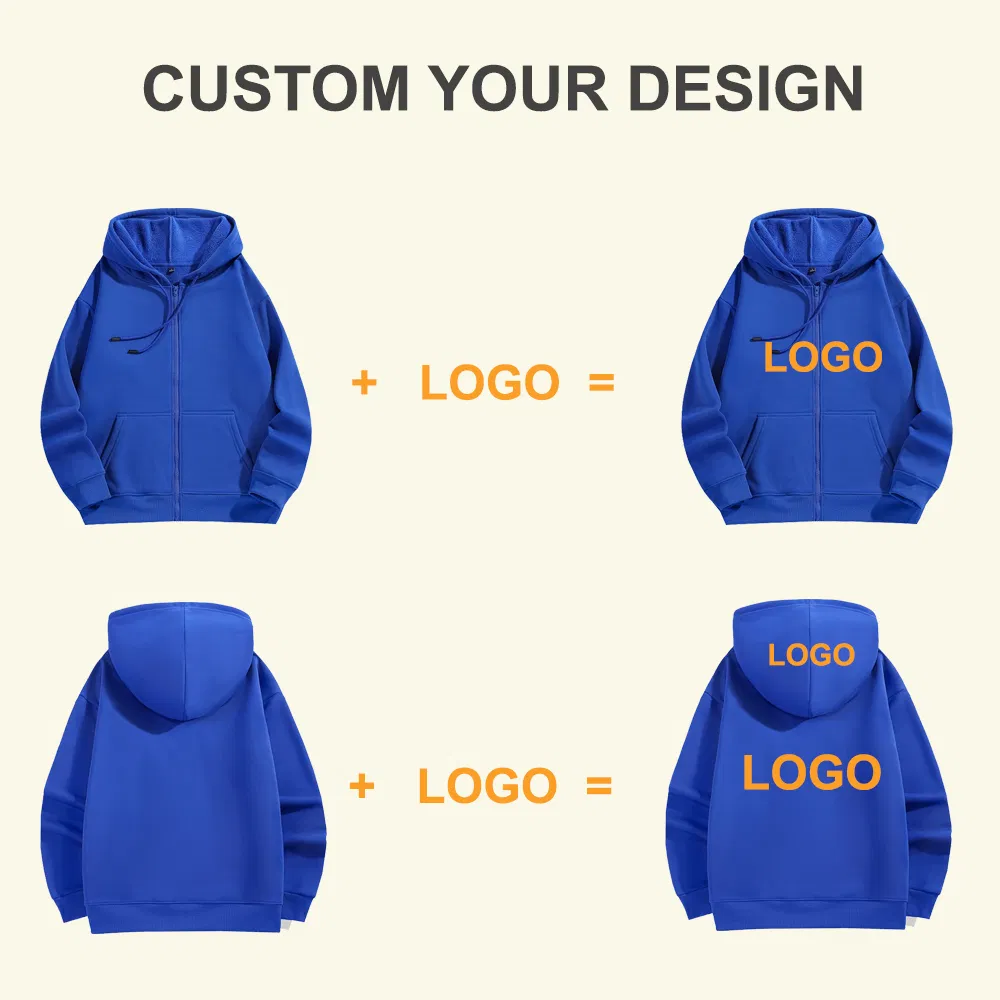 Unisex Custom 350GSM Blank Oversized Custom Logo Sweatshirts Warm Full Zip up Fleece Hoodie