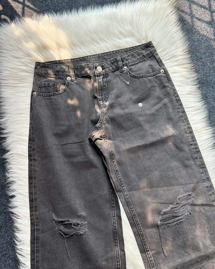 Men's Distressed Original Fashion Brand Full Loose Wide Leg Straight Jean