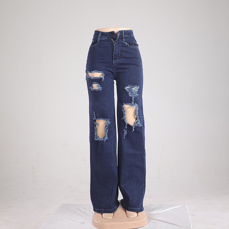 High Waist Ripped Women Jeans Washed Light Color Straight Wholesale Casual Vintage OEM Service Digital Printing Woven Denim 22