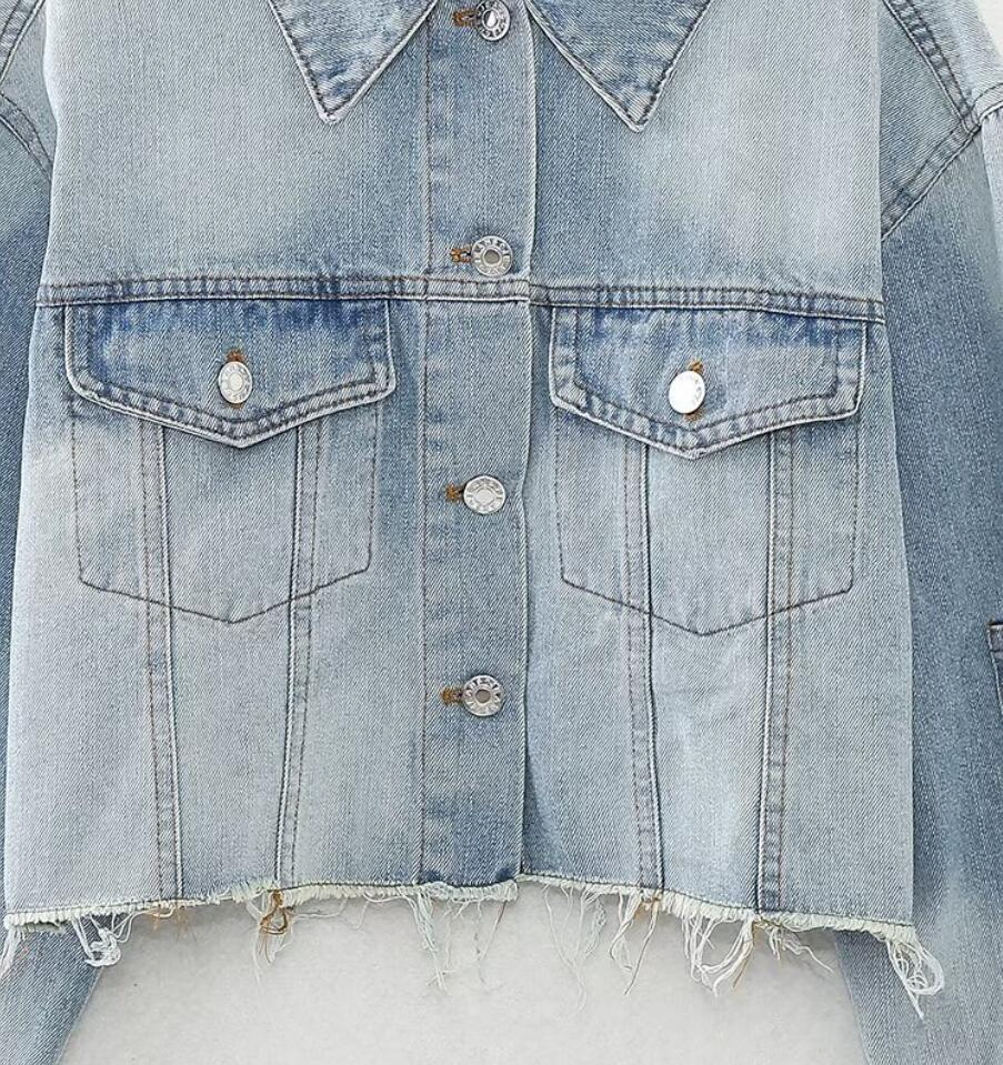 Wholesale French Button-Down Cropped Women's Denim Jacket