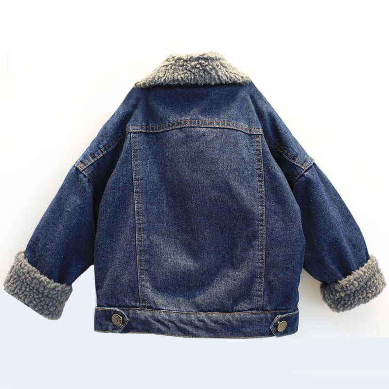 Kids Washed Jeans Outwear Lapel Button Down Winter Fashion Warm Plush Jacket