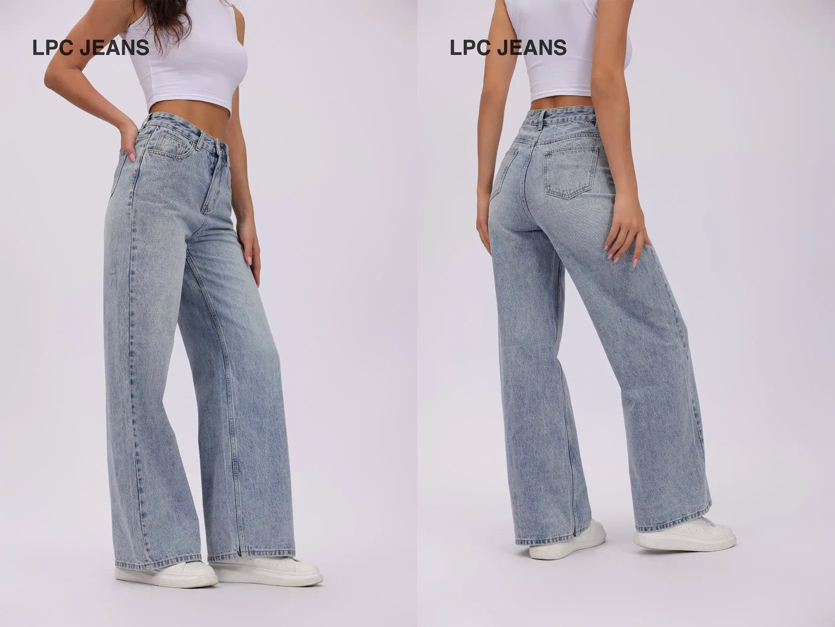 2024 New Design High Waist Five-Pocked Denim Blue Lady Jeans by Factory Supply