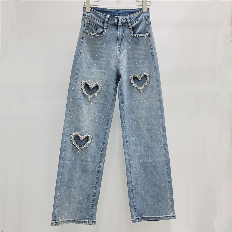 Love Stamping Jeans Personalized and Fashionable Wide Leg Straight Women Jeans