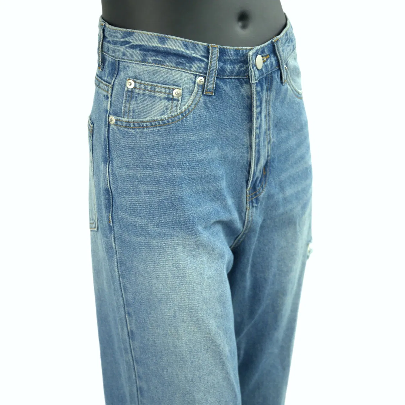 GM06 Stylish Ladies' Pants Women's Wide Leg Frayed Hem Denim Jeans