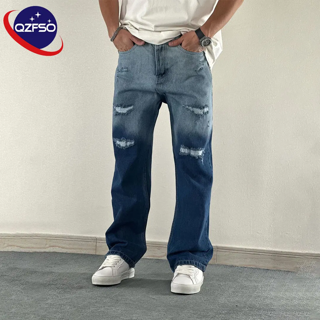 Custom Ripped Trousers Distressed Denim Pants Acid Washed Retro Straight Men's Jeans