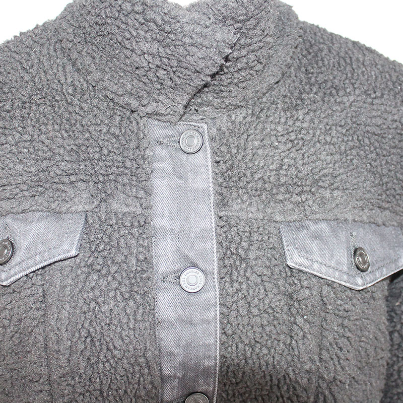 Women's Casual Winter Warm Sherpa with Denim Placket Flap and Hem Jacket