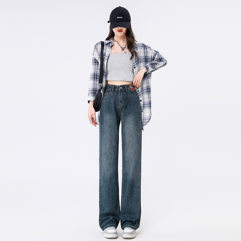 Jeans Female Loose Wide Legs Do Old Thin All-Match Straight Trousers
