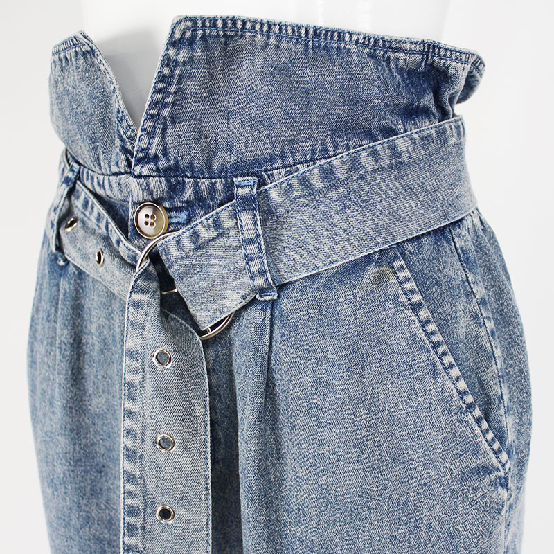 Women's Cotton Denim Acid Wash High Waist Cropped Pencil Jeans with Waistband