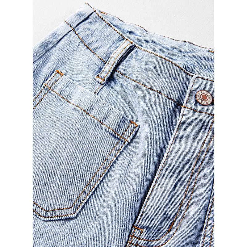 Dear-Lover New Arrivals Acid Wash Wide Leg Ladies Denim Jeans Blue Mujer Edge Pocketed Cropped Ladies Jeans