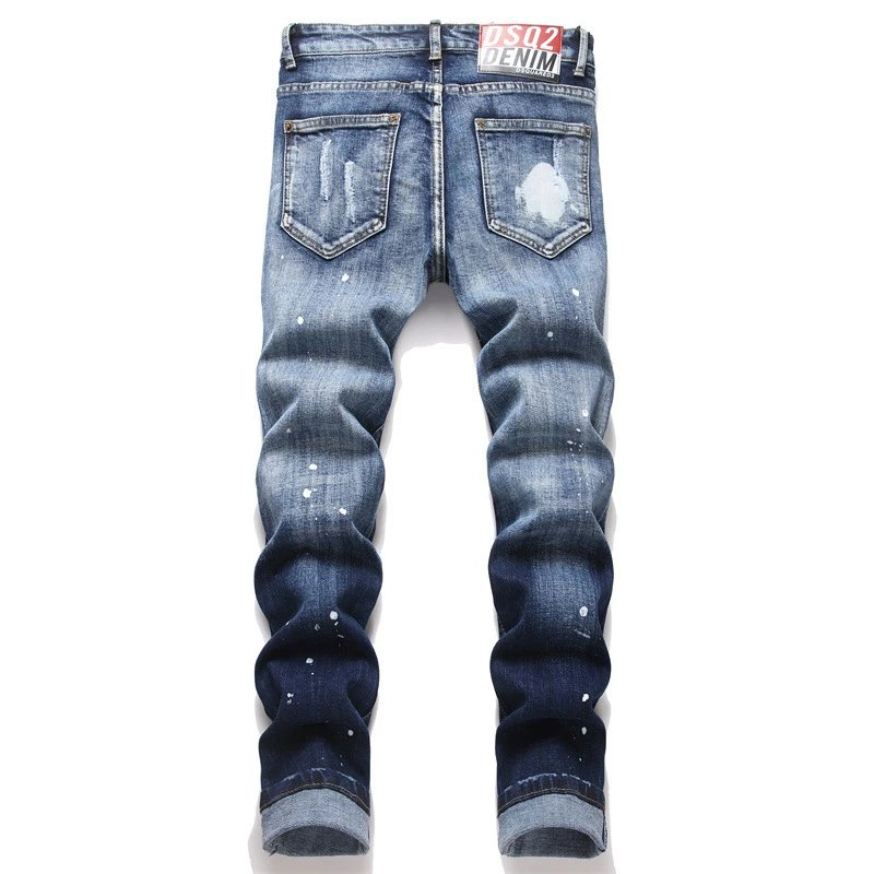 Dsq Brand Custom Denim Casual Stylish Jeans for Men High Waist Skinny Jeans Ripped Hole Blue Baggy Fashion Jeans Pants