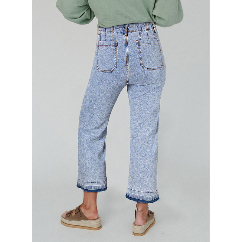 Dear-Lover New Arrivals Acid Wash Wide Leg Ladies Denim Jeans Blue Mujer Edge Pocketed Cropped Ladies Jeans