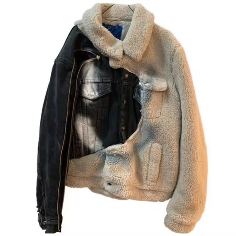 High Quality Custom Logo Casual Denim Jacket with Sherpa Fleece