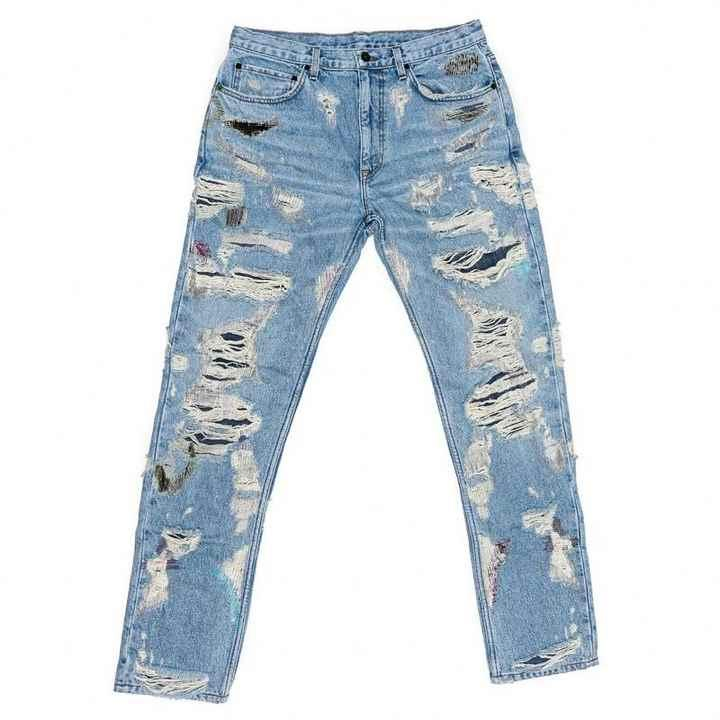 Wholesale Custom Wash Denim Distressed Pants Tattered Embroidered Trousers Sew Plus Size Streets Rock Jeans for Men