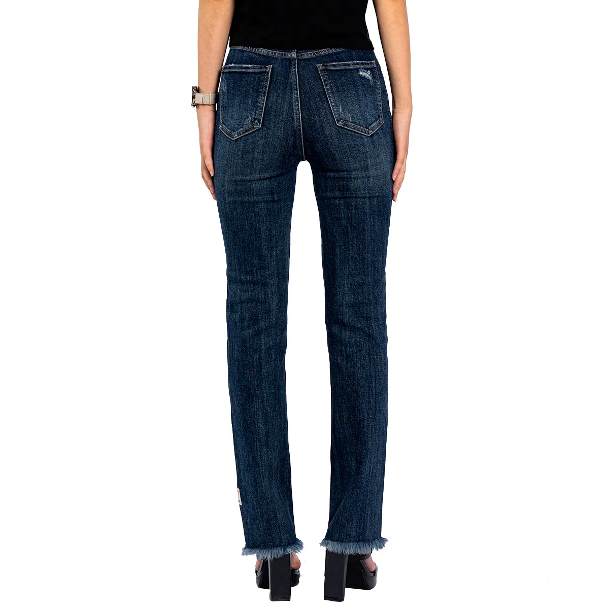 Women Wash Blue Design Cropped Raw Hem Skinny High Waist Jeans