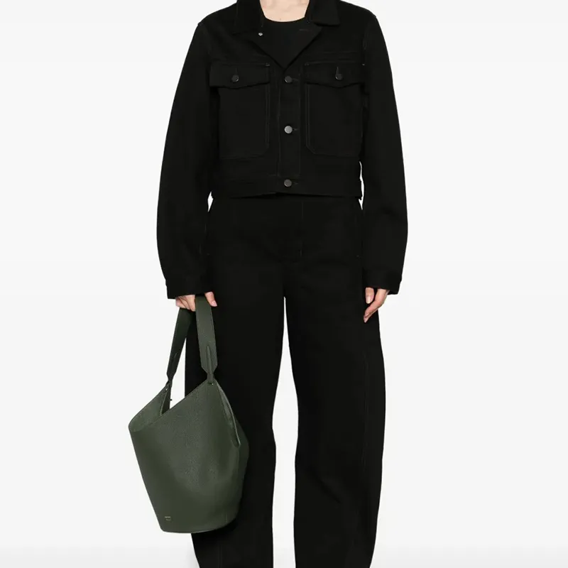 Jet Black Denim Jacket Contrast Topstitching