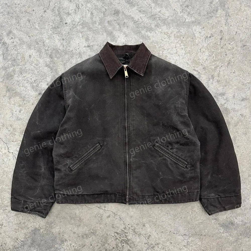 Custom Streetwear Y2K Fashion Suede Collar Retro Acid-Washed Distressed Denim Ripped Jacket, Loose Short Oversized Men's Jacket Clothing