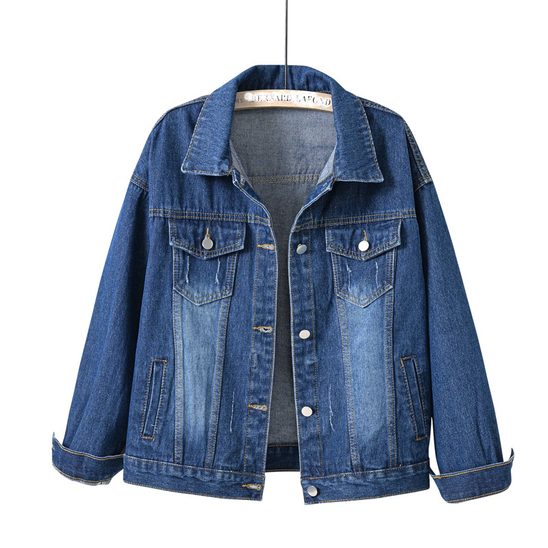 Women's Casual Denim Top Cotton Colored Leisure Cropped Fashion Lapel Jean Jacket
