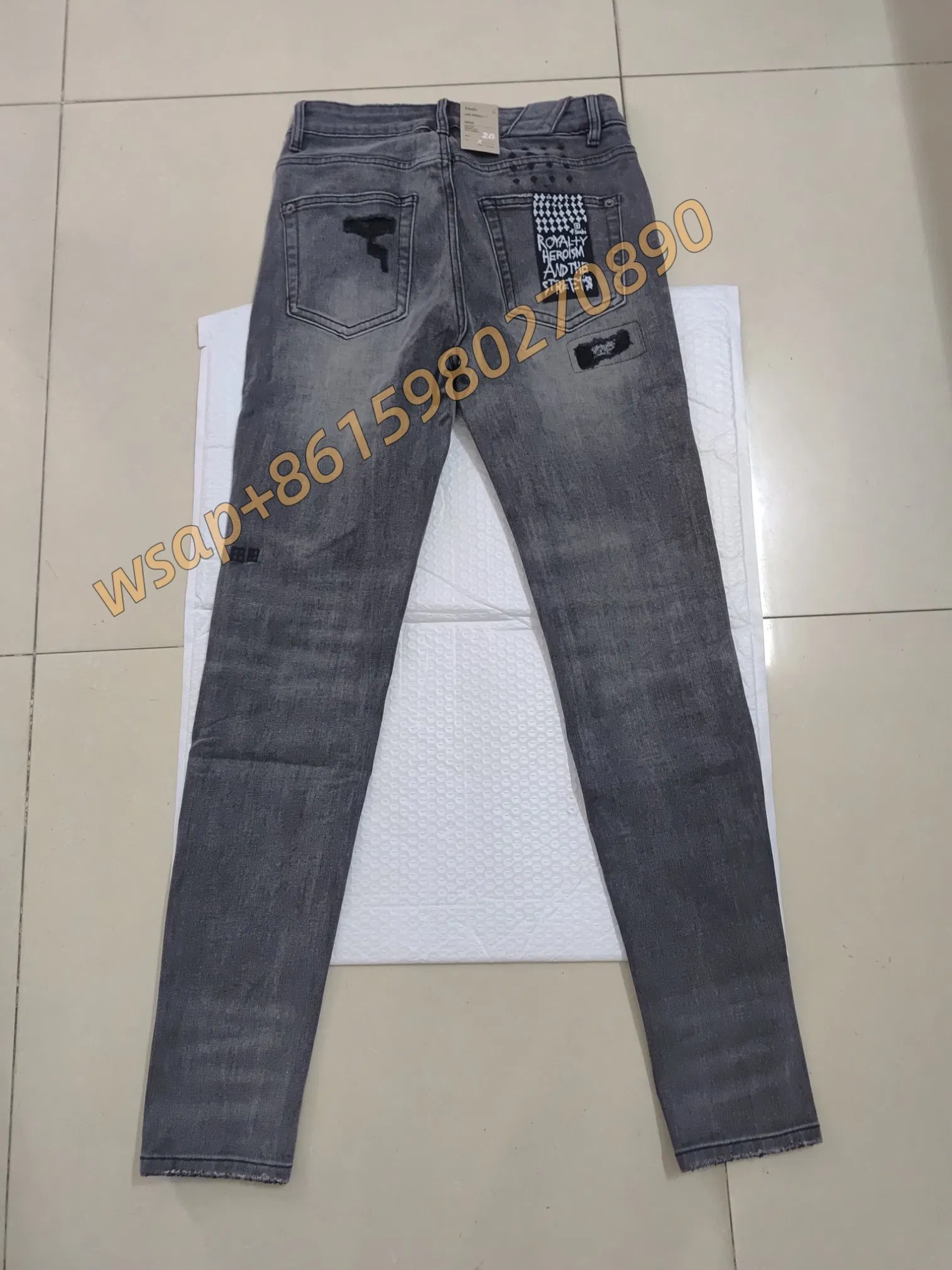 High Quality Cotton Retro Denim Skinny Pants for Men Vintage Washed Cargo with Embroidered Straight Style Jeans