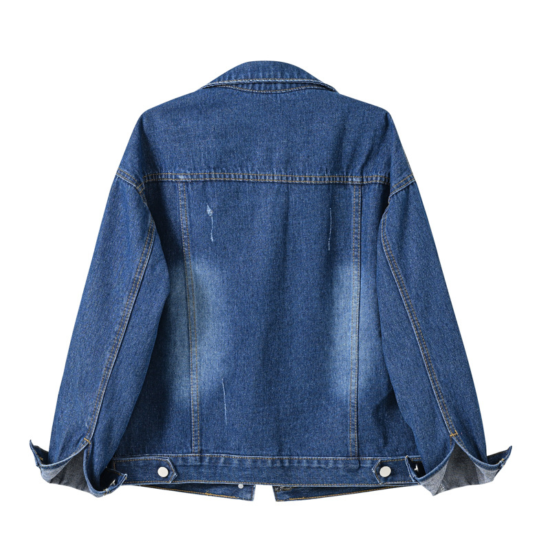 Women's Casual Denim Top Cotton Colored Leisure Cropped Fashion Lapel Jean Jacket