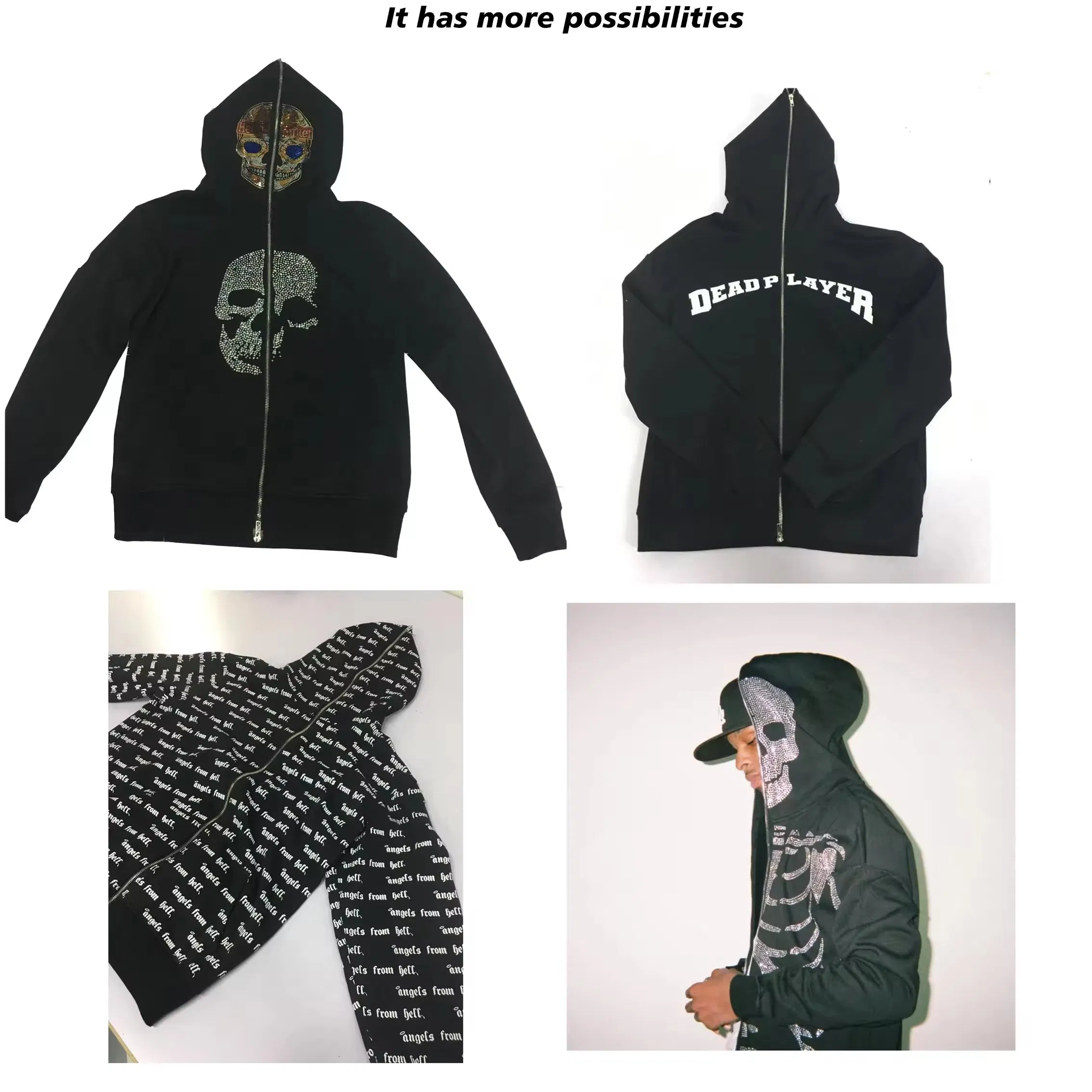 Y2K 260GSM Men's Pullover Full Face Zip up Hip Hop Men Hoodie