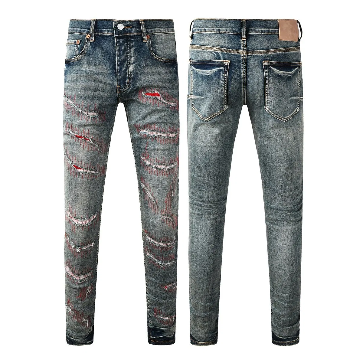 High Quality Men's Designer Jeans Vintage Streetwear Skinny Pants Stacked Ripped Denim Jeans Slim Fit Men's Jean