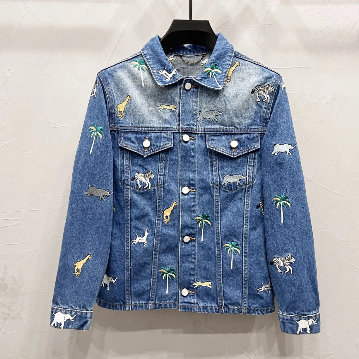 Correct Edition 25fw L Style Collaboration Animal Embroidery Single-Button Lapel Oversized Denim Jacket Trendy Jeans Coat